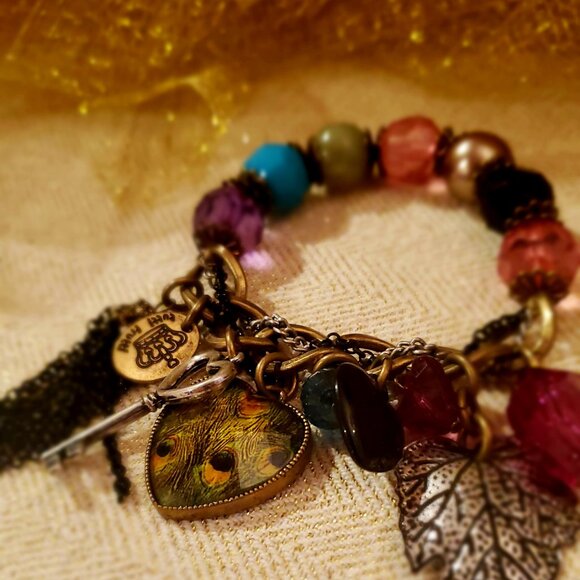 Bohemian Charm Bracelet – Colorful Gem Beads with Heart, Leaf & Key Accents, Gif - Picture 3 of 4
